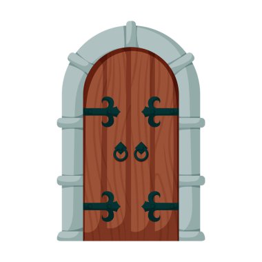Ortaçağ kapı vektör karikatür simgesi. Beyaz arka planda vektör illüstrasyon kale kapıları. İzole çizgi film illüstrasyon simgesi ortaçağ kapısı.