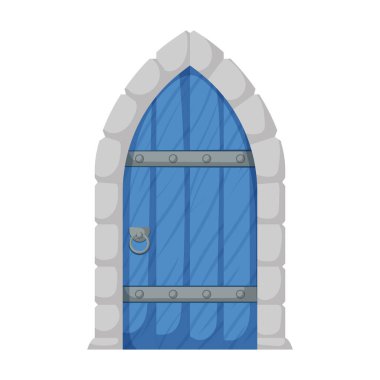 Ortaçağ kapı vektör karikatür simgesi. Beyaz arka planda vektör illüstrasyon kale kapıları. İzole çizgi film illüstrasyon simgesi ortaçağ kapısı.