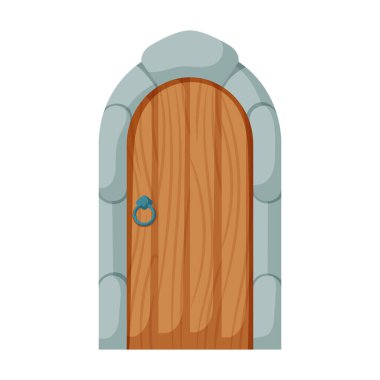 Ortaçağ kapı vektör karikatür simgesi. Beyaz arka planda vektör illüstrasyon kale kapıları. İzole çizgi film illüstrasyon simgesi ortaçağ kapısı.