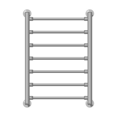 Havlu kurutma vektör karikatür simgesi. Beyaz arka planda vektör illüstrasyon banyo radyatörü. İzole edilmiş karikatür ikon havlu kurutma makinesi.