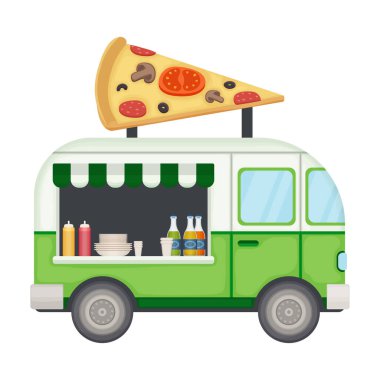 Yemek kamyonu vektör simgesi. Çizgi film vektör simgesi beyaz arka plan yiyecek kamyonunda izole edildi..