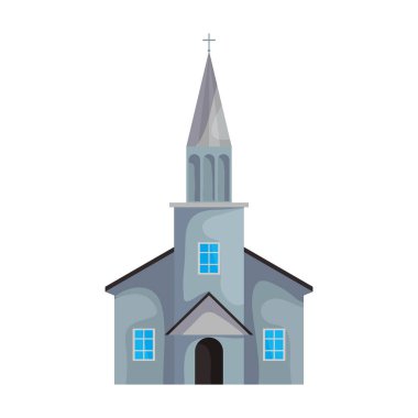 Kilise vektör simgesi. Beyaz arka plan kilisesinde karikatür vektör simgesi izole edildi.