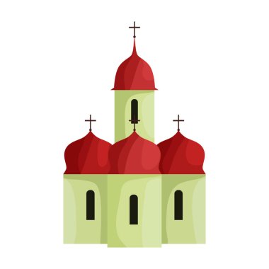 Kilise vektör simgesi. Beyaz arka plan kilisesinde karikatür vektör simgesi izole edildi.