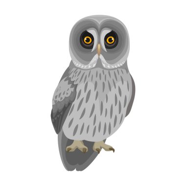 Baykuş çizgi filminde ikonun vektör çizimi. - Hayvan baykuşunun vektör simgesi. Beyaz arka planda kuş hayvanının izole edilmiş çizimi.