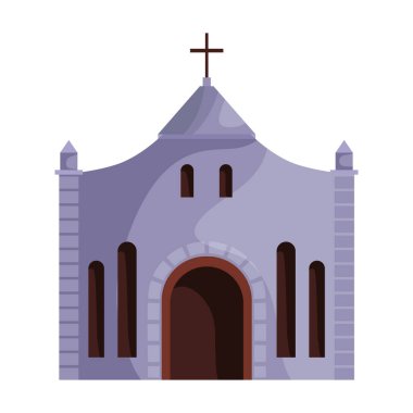 Kilise vektör simgesi. Beyaz arka plan kilisesinde karikatür vektör simgesi izole edildi.