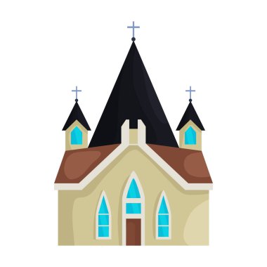 Kilise vektör simgesi. Beyaz arka plan kilisesinde karikatür vektör simgesi izole edildi.
