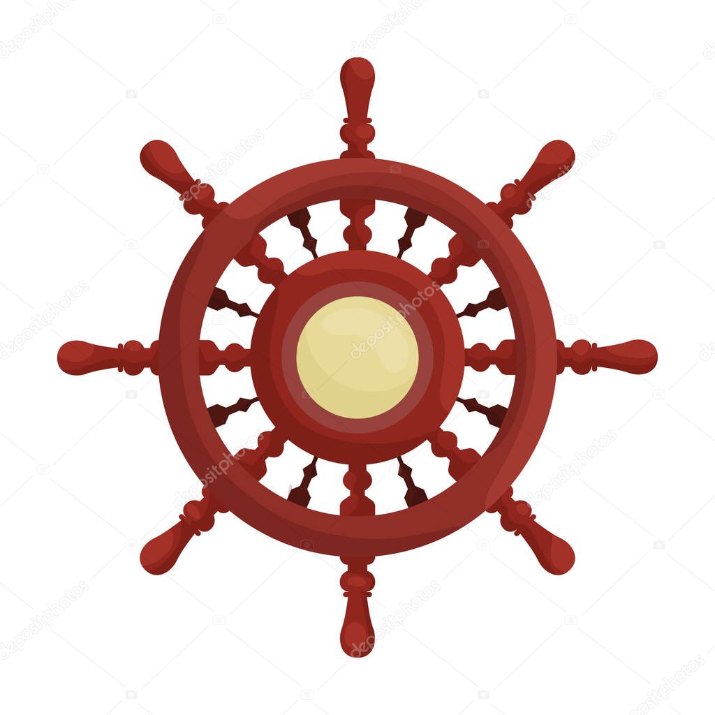 Ship wheel cartoon vector of icon.Cartoon vector icon helm of ship. Isolated illustration of wheel boat on white background.