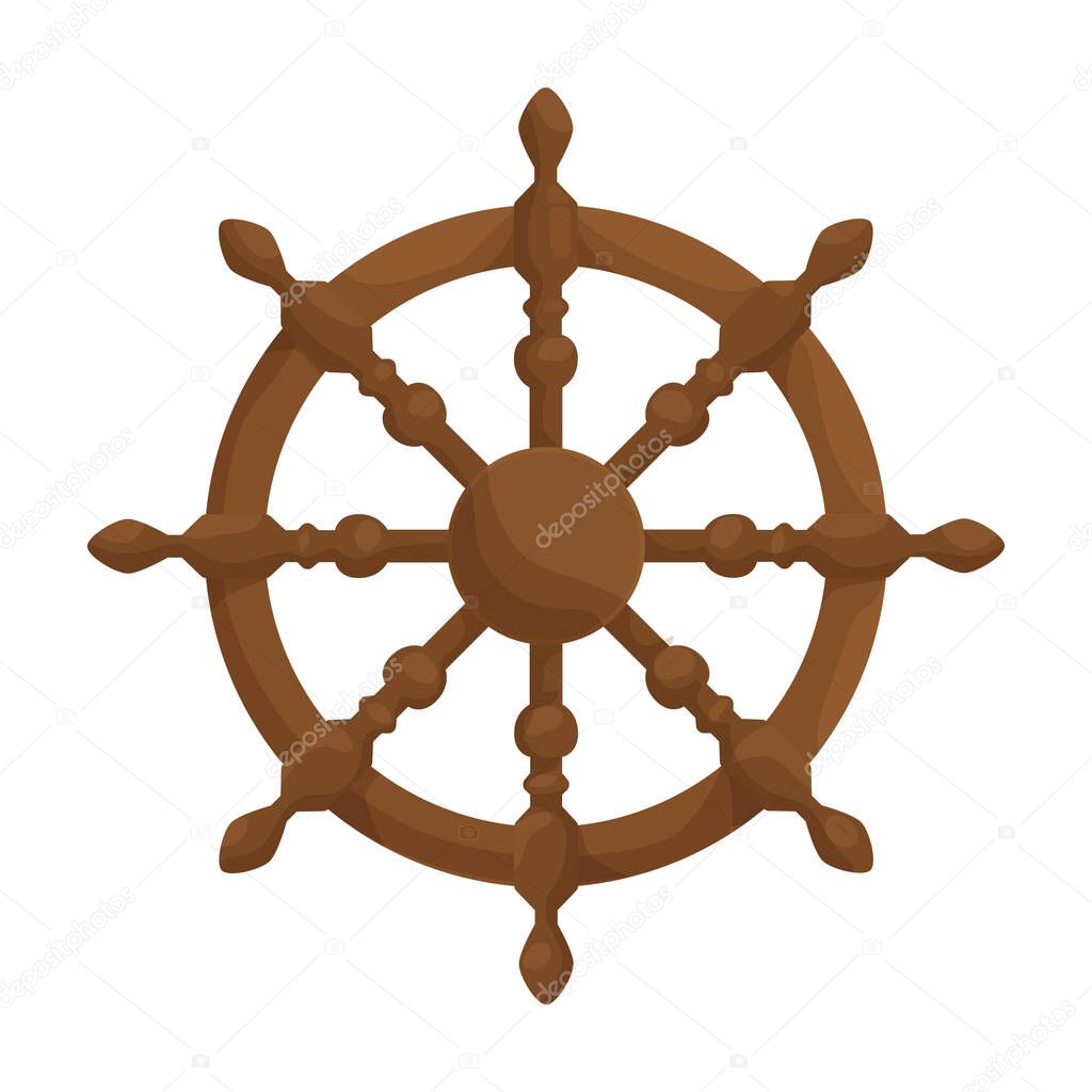 Ship wheel cartoon vector of icon.Cartoon vector icon helm of ship. Isolated illustration of wheel boat on white background.