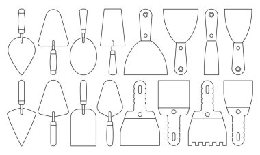 Trowel izole edilmiş ana hat simgesi. Beyaz arkaplanda vektör illüstrasyon spatulası. Vektör ana hatları simge malası.