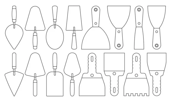 Trowel isolado ícone esboço definido. Espátula de ilustração vetorial sobre fundo branco. Esboço do vetor conjunto ícone espátula. —  Vetores de Stock