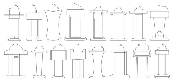 Tribunal de pódio esboço ilustração vetorial sobre fundo branco. Rostro e pódio conjunto icon.Isolated vetor ilustração ícone tribunal com microfone. —  Vetores de Stock