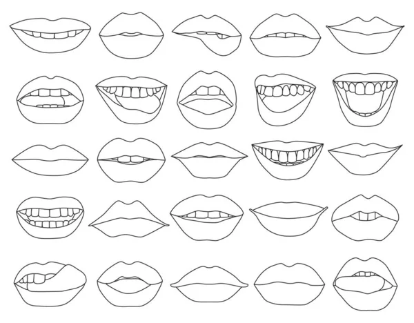 Значок набора контуров женского вектора губ. Векторная иллюстрация улыбка на белом фоне. Изолированный контур иконки женской губы. — стоковый вектор
