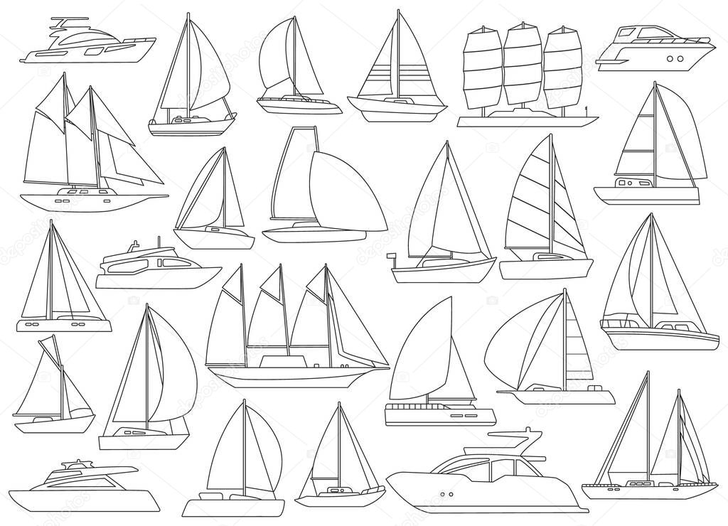 Sail yacht vector outline set icon. Vector illustration sailboat on white background. Isolated outline set icon sail yacht.