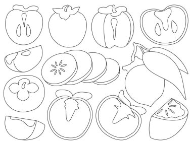 Beyaz arkaplanda hurma vektör çizimi. İzole edilmiş taslak set ikon meyvesi. Vektör çizgisi simgesi simgesi.