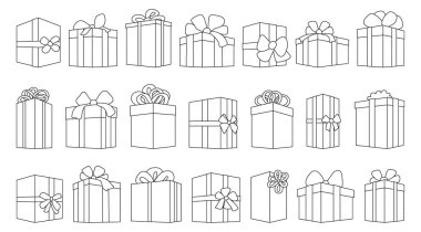 Giftbox ana hatları simge çizimi. Beyaz arkaplan üzerinde kutucuk hediyesinin izole edilmiş koleksiyon çizimi çizimi. Hediye kutusunun simgesi. .