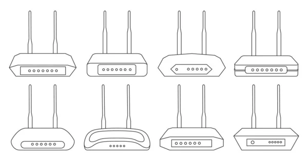 Ikona konturu wektora routera. Wektor ilustracji modem na białym tle. Odizolowany router ikon zestawu konturów. — Wektor stockowy