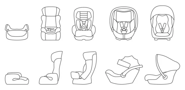 Baby bilbarnstol vektor kontur set ikon. Vektor illustration säkerhetsstol på vit bakgrund. Isolerat ramset med ikon bilbarnstol. — Stock vektor