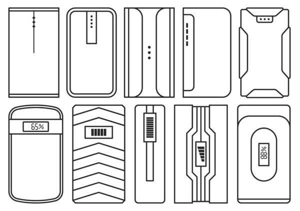 Banco de potência vetor esboço definir ícone. ilustração vetorial carregador móvel sobre fundo branco. Banco de potência de ícone de esboço isolado. —  Vetores de Stock