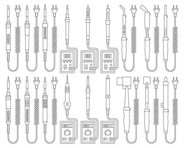 Ferro de solda isolado ícone esboço definido. Solda de ilustração vetorial sobre fundo branco. Vector esboço conjunto ícone ferro de solda. —  Vetores de Stock