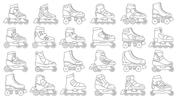Skate rolo vetor esboço definir ícone. Rollerskate ilustração vetorial no fundo branco. Conjunto de contorno isolado ícone skate rolo. — Vetor de Stock