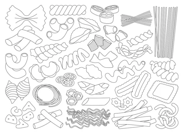 Pasta aislado esquema conjunto icono. Ilustración vectorial macarrones italianos sobre fondo blanco. Vector esquema conjunto icono pasta. — Vector de stock