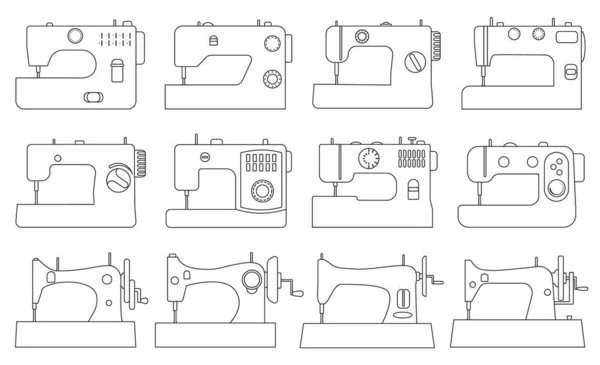 Máquina de costura ilustração vetorial no fundo branco. Ferramenta de ícone de esboço isolado para costurar. Vector esboço conjunto ícone máquina de costura. —  Vetores de Stock