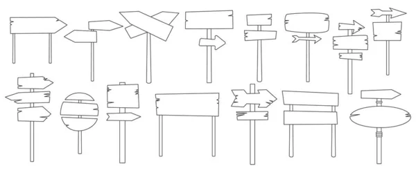 Ilustración post vector de madera sobre fondo blanco. Señalización de icono de conjunto de contorno aislado. Vector esquema conjunto icono poste de madera. — Vector de stock