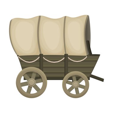 Vahşi batı vagonu çizgi film ikonu vektör ikonu. Çizgi film vektör illüstrasyonu eski vagon. Beyaz arka planda Vahşi Batı Vagonu simgesinin izole edilmiş çizimi.