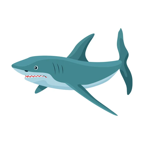 Köpekbalığı karikatür vektör simgesi. Karikatür vektör deniz balığı çizimi. Beyaz arkaplanda köpek balığı simgesinin izole bir çizimi. — Stok Vektör