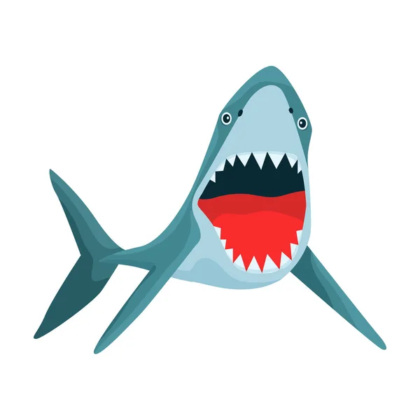 Köpekbalığı karikatür vektör simgesi. Karikatür vektör deniz balığı çizimi. Beyaz arkaplanda köpek balığı simgesinin izole bir çizimi. — Stok Vektör