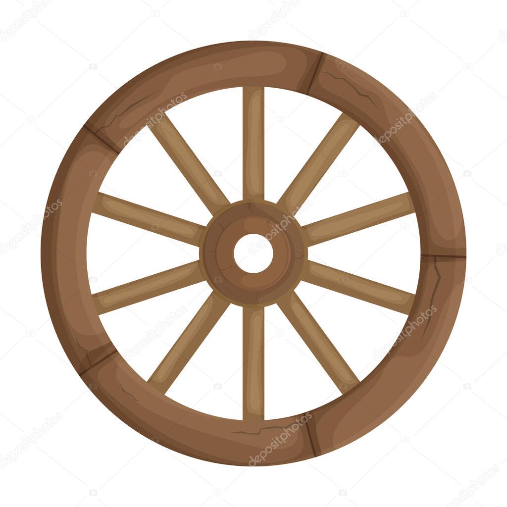 Wooden wheel cartoon vector icon.Cartoon vector illustration wagon. Isolated illustration of wooden wheel of wagon logo on white background.