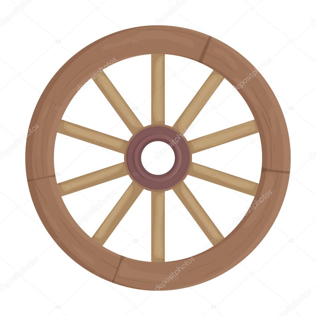 Wooden wheel cartoon vector icon.Cartoon vector illustration wagon. Isolated illustration of wooden wheel of wagon logo on white background.