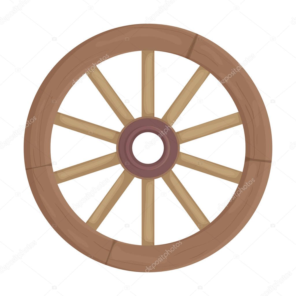 Wooden wheel cartoon vector icon.Cartoon vector illustration wagon. Isolated illustration of wooden wheel of wagon icon on white background.