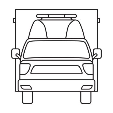 Ambulans araba vektör simgesi. Beyaz arka plan ambulans aracında izole edilmiş ana hat vektör simgesi..