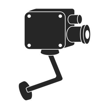 Kamera video vektörü siyah simge. Beyaz arkaplanda vektör illüstrasyonu. Kamera videosunun izole edilmiş siyah illüstrasyon simgesi.