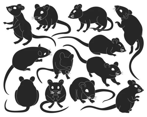 Ratón vector negro conjunto icono. Ilustración vectorial animal sobre fondo blanco. Conjunto negro aislado icono del ratón. — Archivo Imágenes Vectoriales