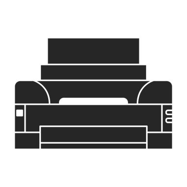 Yazıcı ofis vektörü siyah simge. Beyaz arkaplanda vektör illüstrasyon yazıcısı. Ofis makinesinin izole siyah illüstrasyon simgesi.