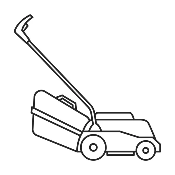 Lawn mower vector outline icon. 벡터 일러스트 룬머는 흰색 배경에 있다. 잔디깎는 일을 하는 잔디깎는 사람의 독특 한 윤곽 그림 . — 스톡 벡터