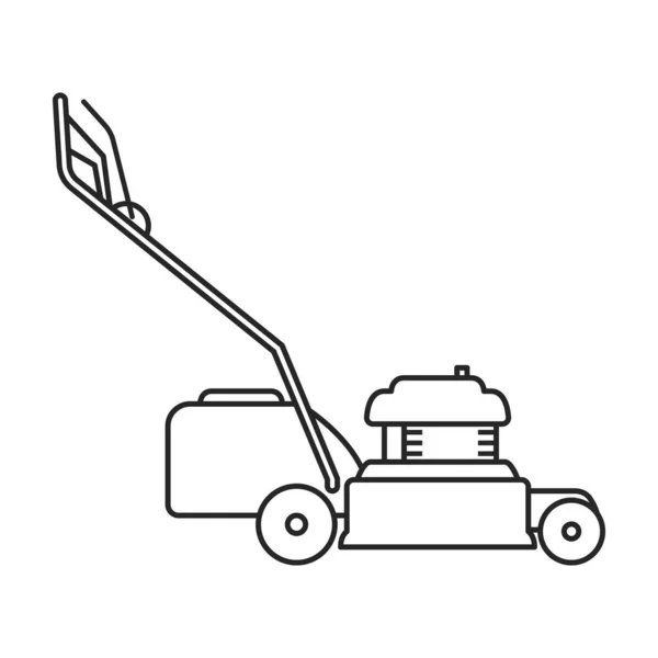 Lawn mower vector outline icon. 벡터 일러스트 룬머는 흰색 배경에 있다. 잔디깎는 일을 하는 잔디깎는 사람의 독특 한 윤곽 그림 . — 스톡 벡터