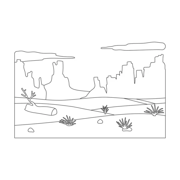 Landschaft Wüste Vektor Umrisssymbol. Vektorillustration Wüstensand auf weißem Hintergrund. Vereinzelte Umrisse illustrieren Ikone der Sandlandschaft. — Stockvektor