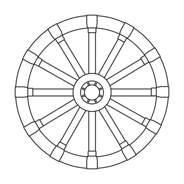 Значок контура вектора колеса. Векторная иллюстрация деревянного колеса на белом фоне. Изолированный контур иконки деревянного колеса тележки. — стоковый вектор