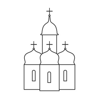 Kilise vektör ana hatları ikonu. Beyaz arka planda vektör illüstrasyon binası. Kilisenin izole edilmiş tasvir ikonu.