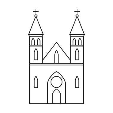 Kilise vektör ana hatları ikonu. Beyaz arka planda vektör illüstrasyon binası. Kilisenin izole edilmiş tasvir ikonu.