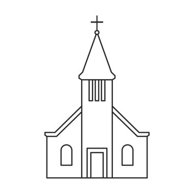 Kilise vektör ana hatları ikonu. Beyaz arka planda vektör illüstrasyon binası. Kilisenin izole edilmiş tasvir ikonu.
