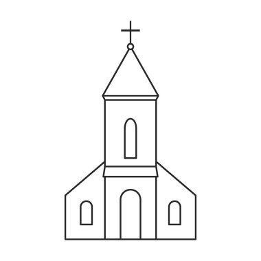 Kilise vektör ana hatları ikonu. Beyaz arka planda vektör illüstrasyon binası. Kilisenin izole edilmiş tasvir ikonu.