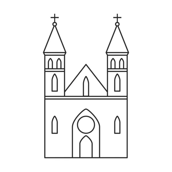 Ícone do contorno do vetor da igreja. Edifício de ilustração vetorial sobre fundo branco. Ícone de ilustração de contorno isolado da igreja. —  Vetores de Stock