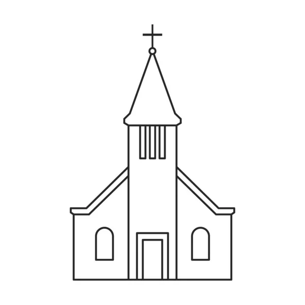 Icono de contorno de vector de iglesia. Construcción de ilustración vectorial sobre fondo blanco. Icono de ilustración de esquema aislado de la iglesia. — Archivo Imágenes Vectoriales