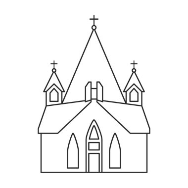 Kilise vektör ana hatları ikonu. Beyaz arka planda vektör illüstrasyon binası. Kilisenin izole edilmiş tasvir ikonu.