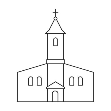 Kilise vektör ana hatları ikonu. Beyaz arka planda vektör illüstrasyon binası. Kilisenin izole edilmiş tasvir ikonu.