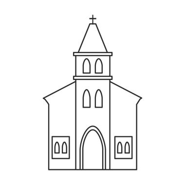 Kilise vektör ana hatları ikonu. Beyaz arka planda vektör illüstrasyon binası. Kilisenin izole edilmiş tasvir ikonu.